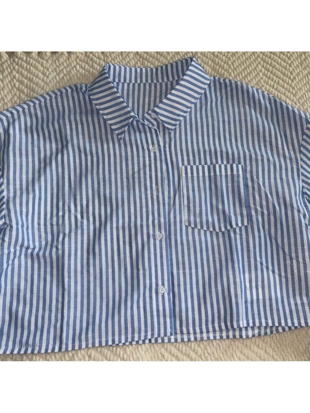 Blue and White Striped Crop Top - Picture 8 of 11